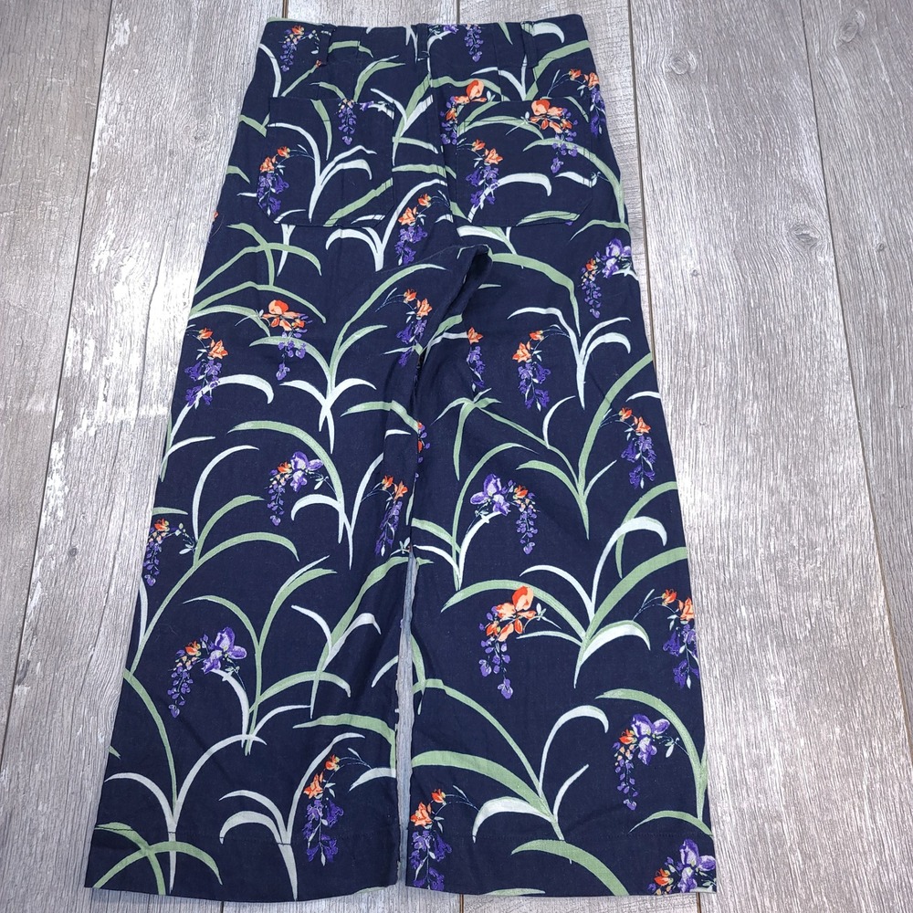 Maeve Anthropologie Colette Pants Womens 28 Navy Blue Floral Wide Leg High Rise - Picture 2 of 9